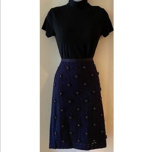 Navy Daisy Skirt, w/ Gold Pearl Detail